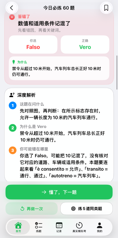 同一道题的iOS错题解析：所选Falso、正确Vero、为什么以及三步深度解析